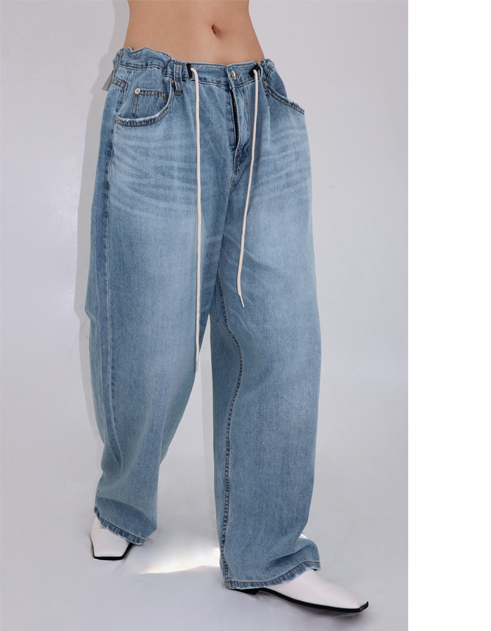 Unisex string wide denim pants (2 color)