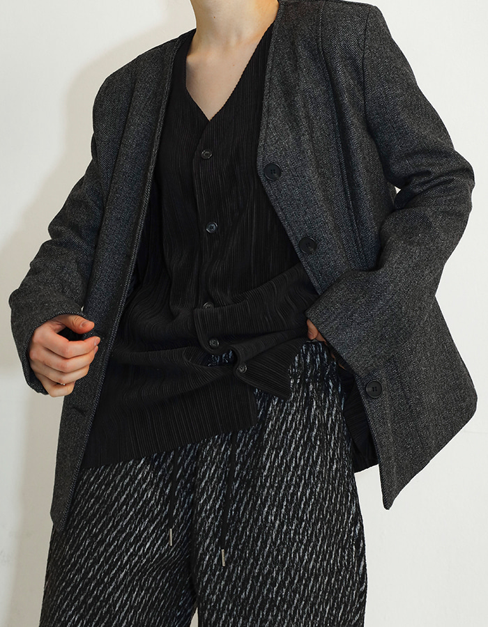 Collar-less wool jacket (2 Color)