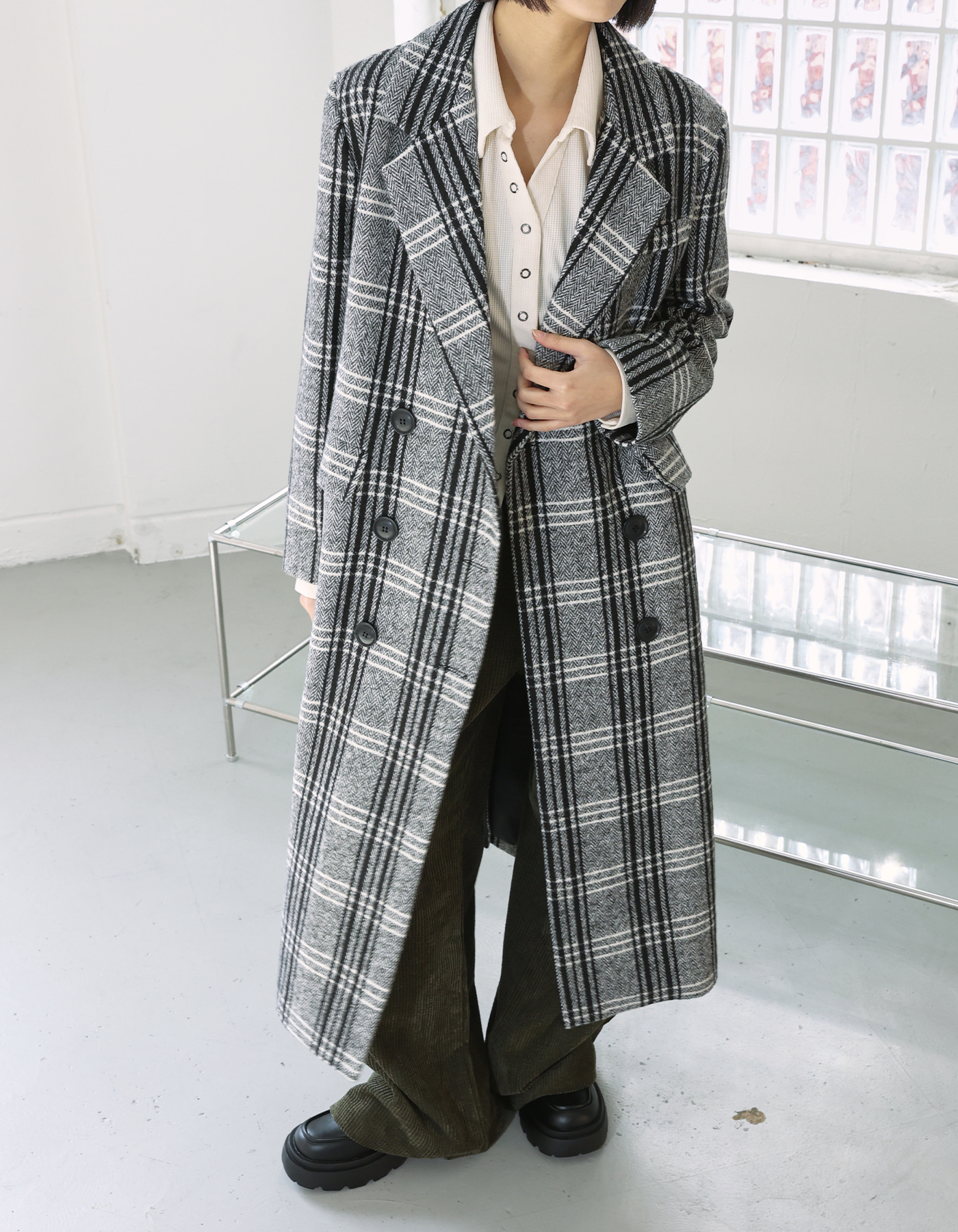 Check wool double coat (2 Color)