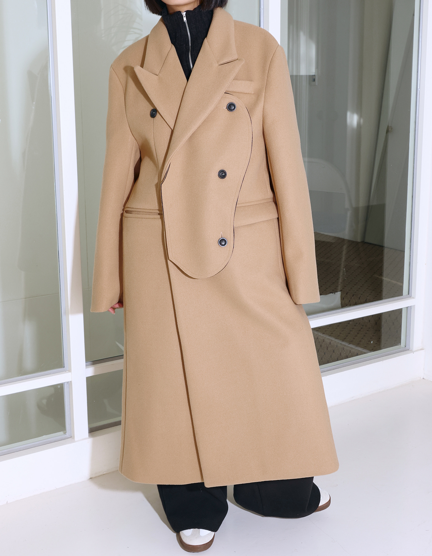 Front Irregular patch long coat (2 Color)