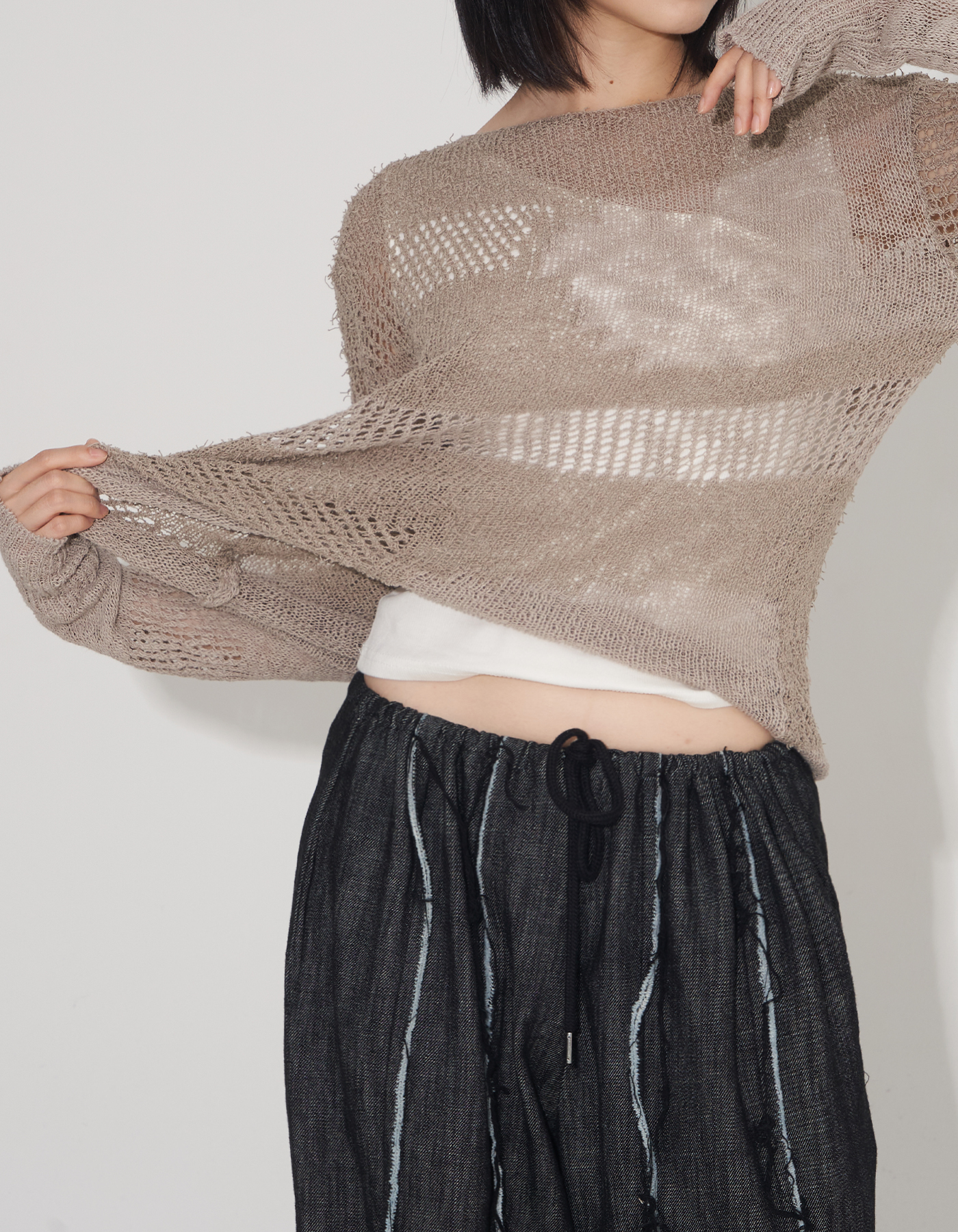 Unbalance net see through knit (3 Color)