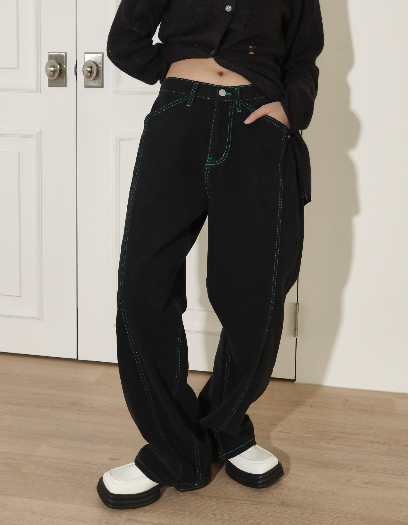 Unisex napping stitch wide pants (2 Color)