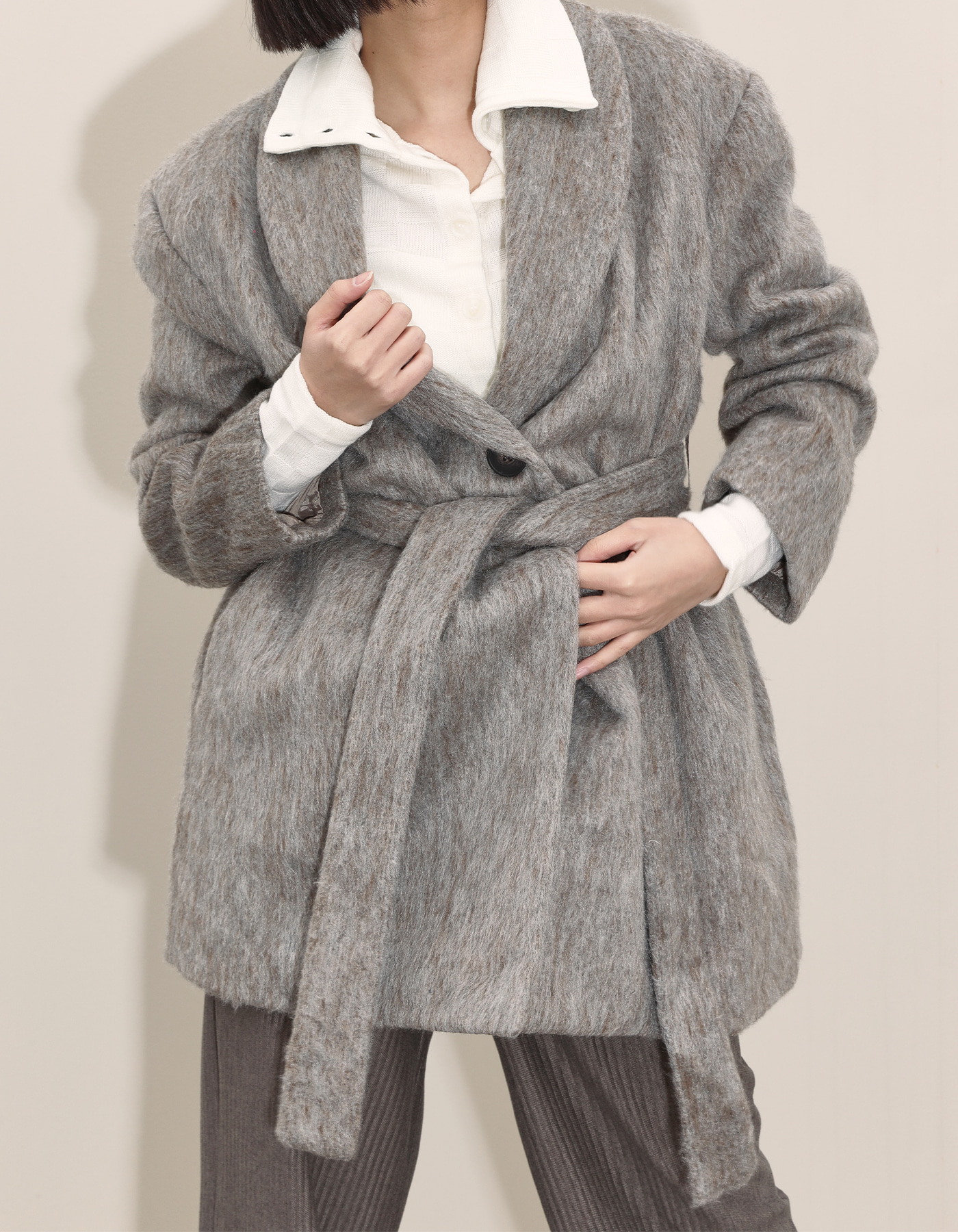 Shawl mohair strap jacket (2 Color)