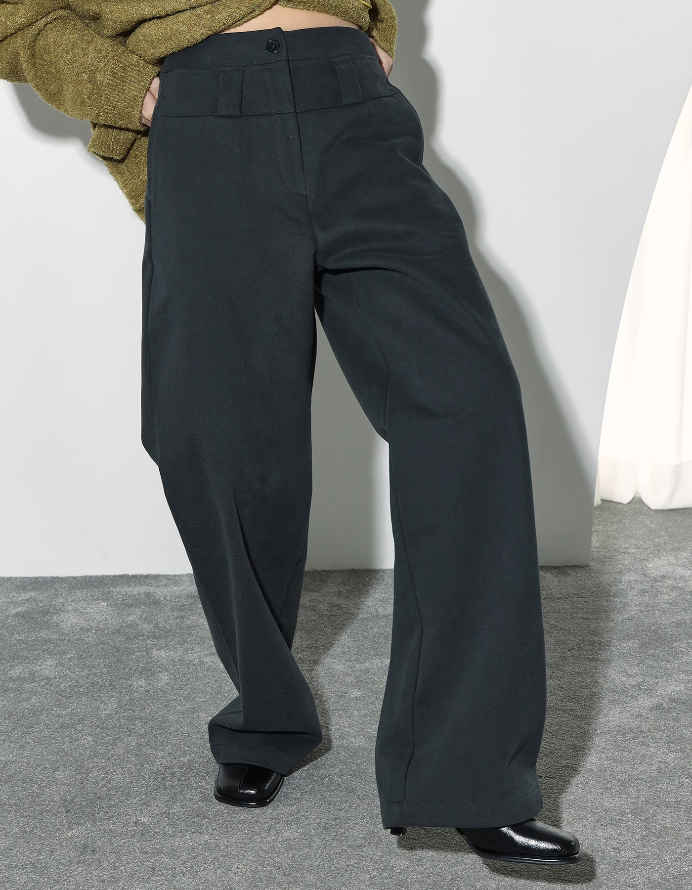 Low belt loop wide cotton pants (3 Color)