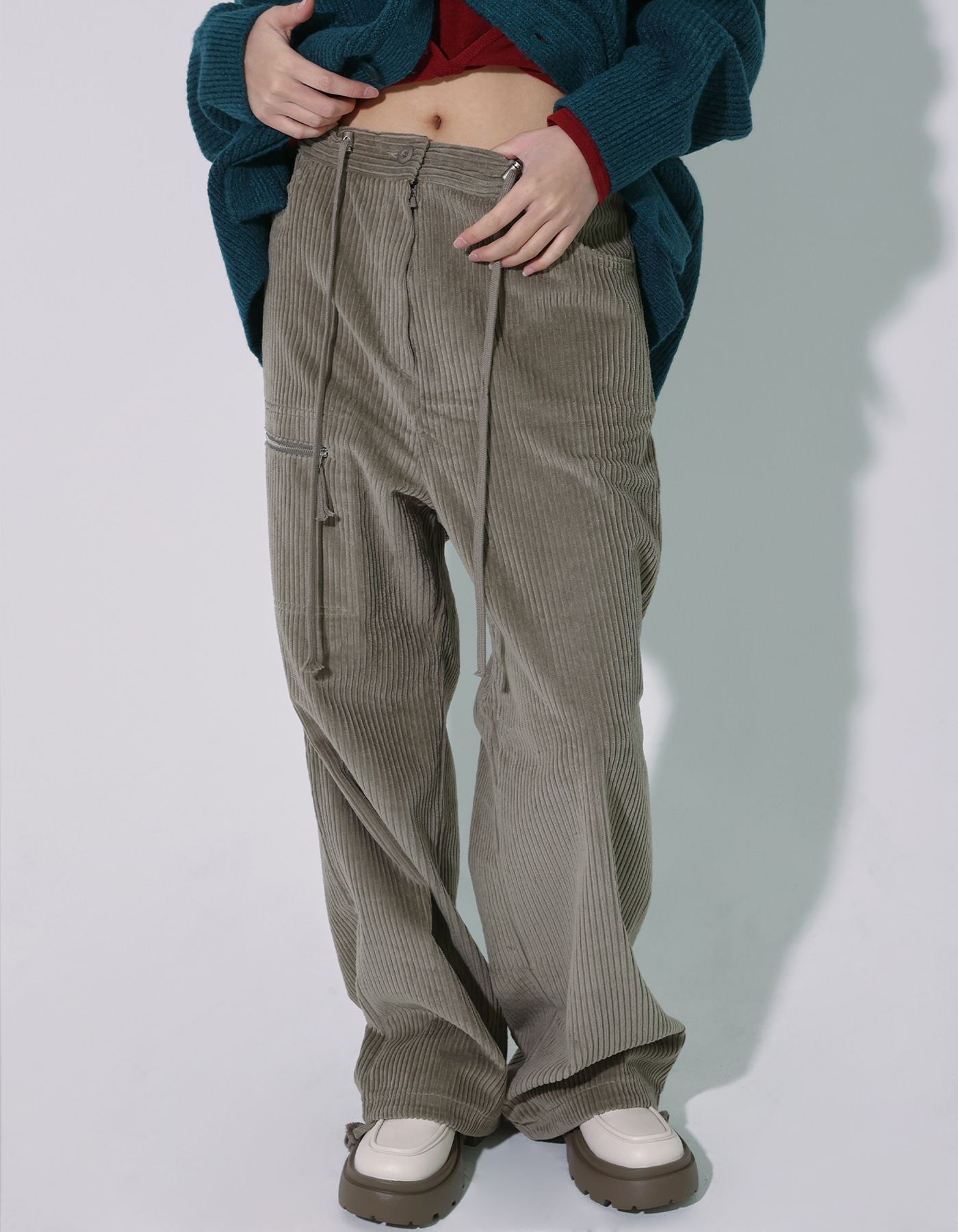 Knee zipper stopper corduroy pants (3 Color)