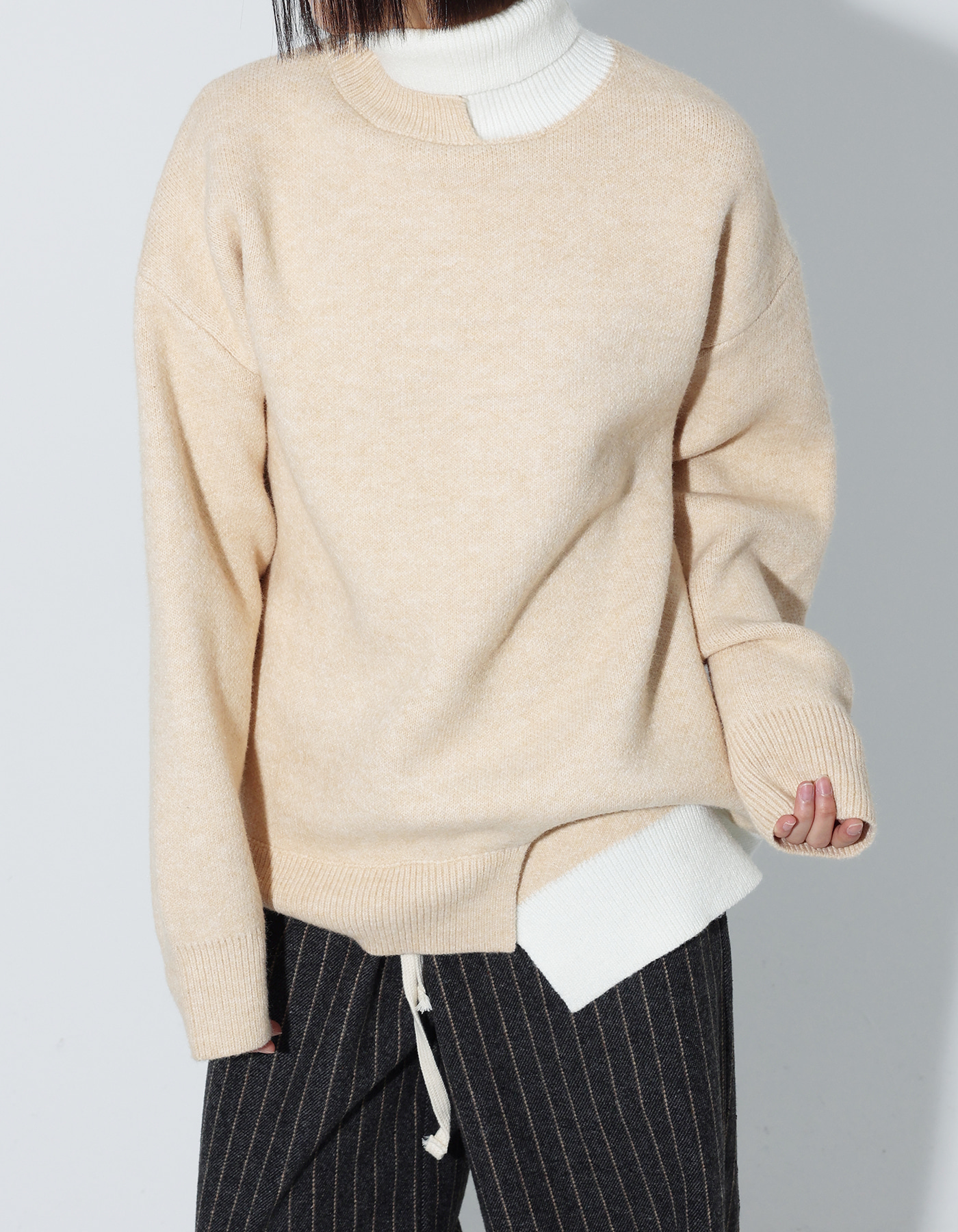 Thick unbalance two color knit (2 Color)