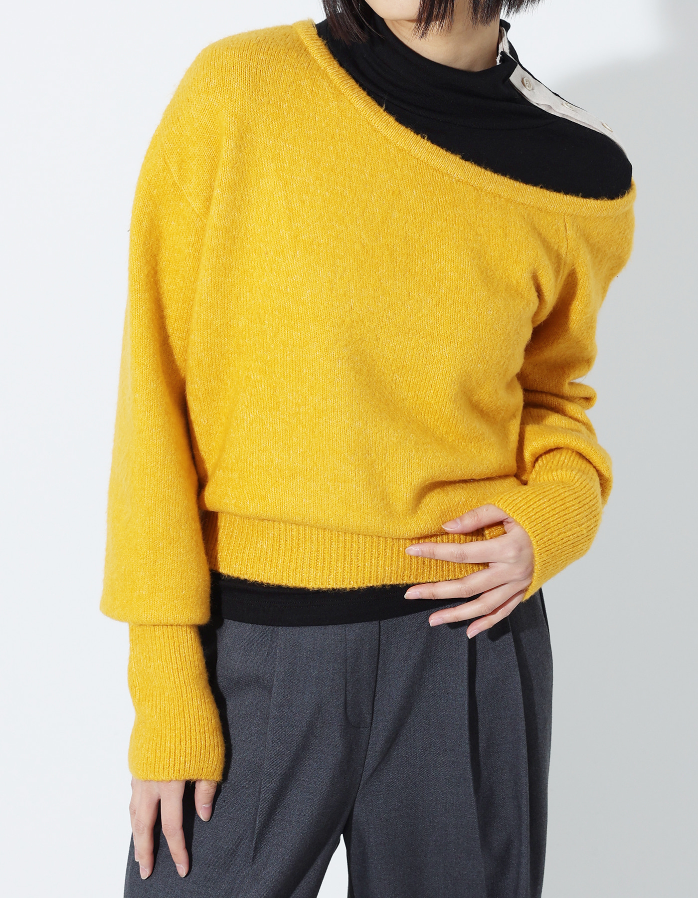 Unbalance shoulder soft knit (4 Color)