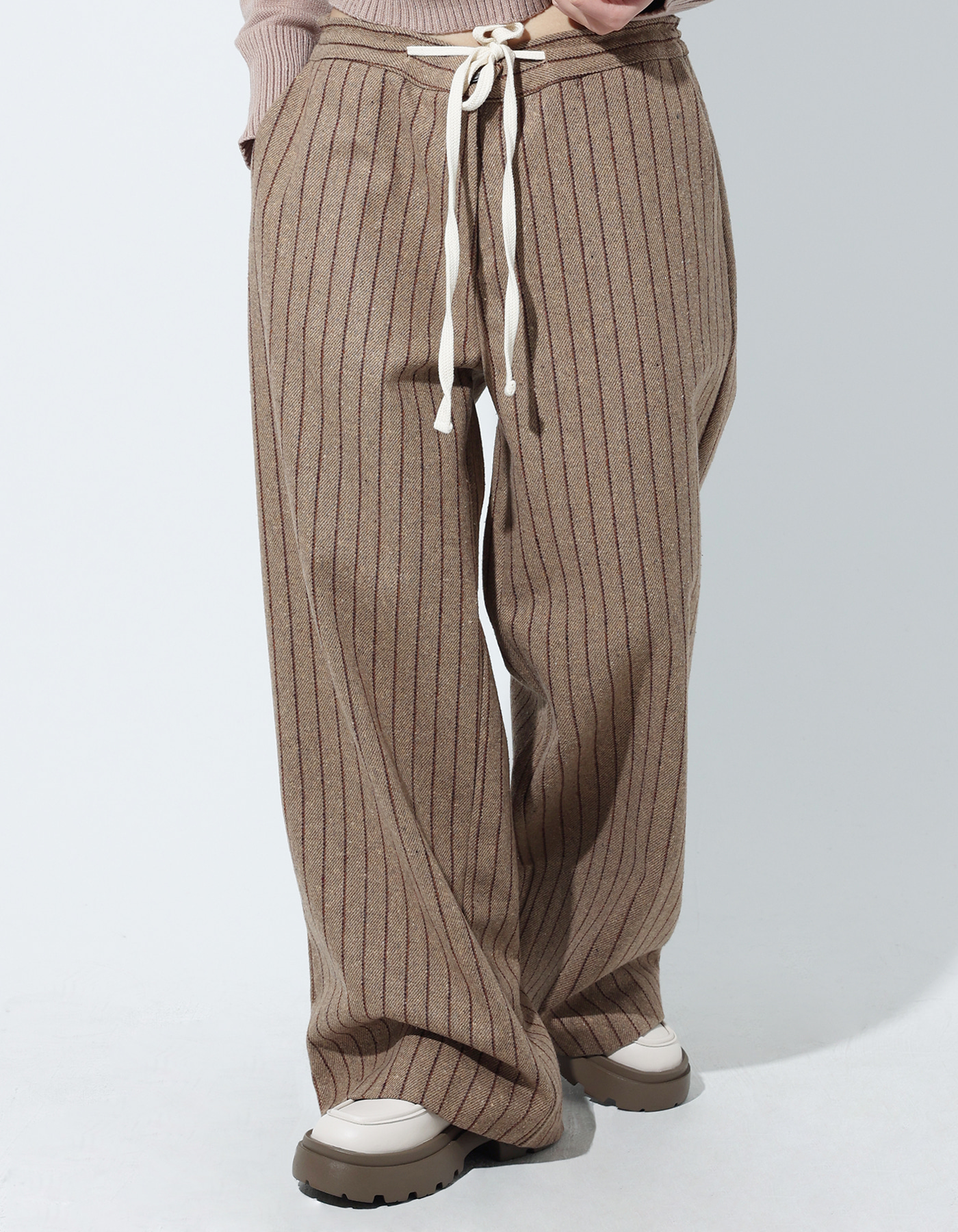 Stripe wool textiles pants (2 Color)