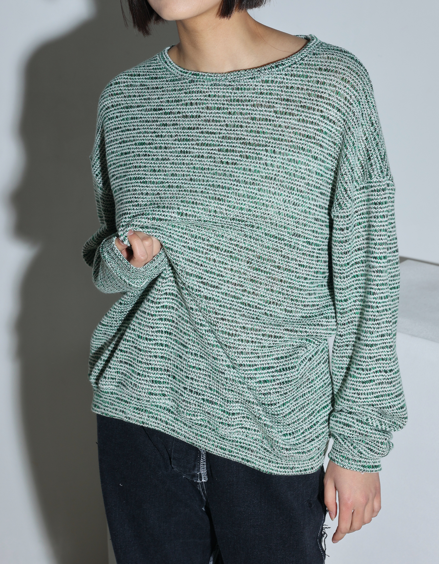 Unisex green melange knit sweatshirt (2 Color)