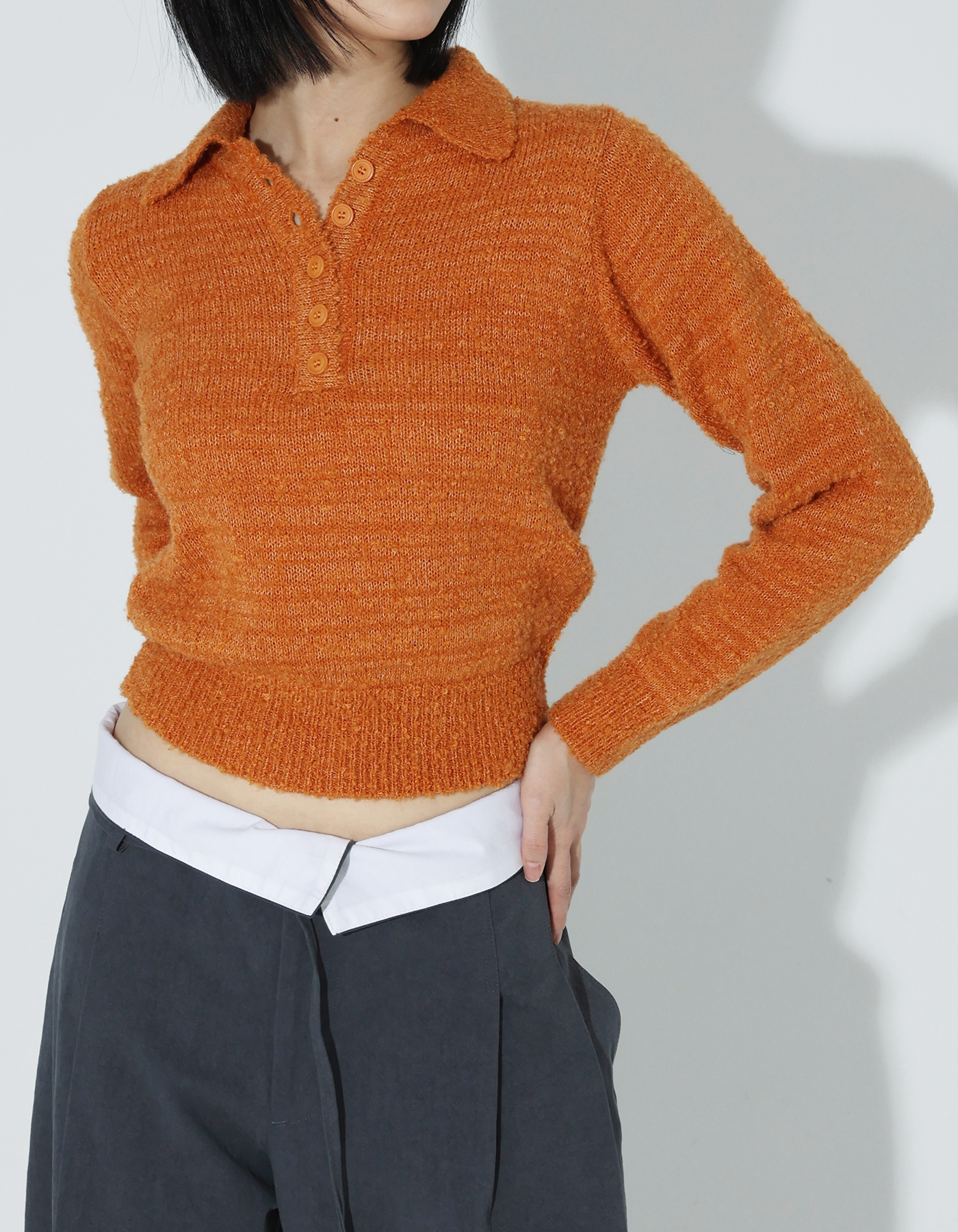Soft boucle collar crop knit (4 Color)