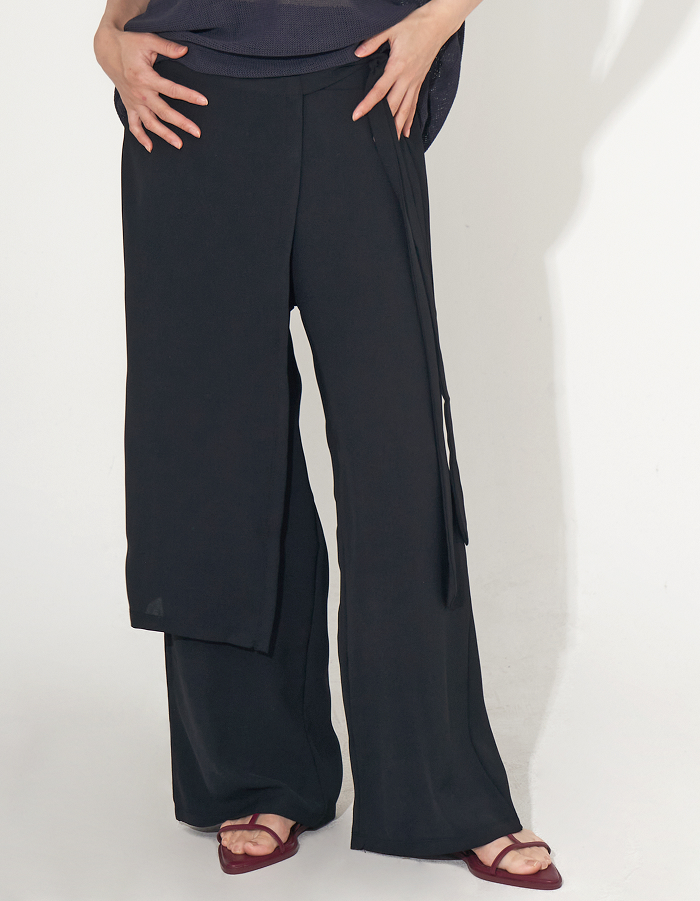 Lap maxi skirt slacks (Black)