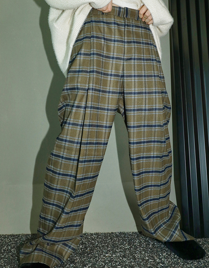 Unisex wool check wide pants (2 Color)