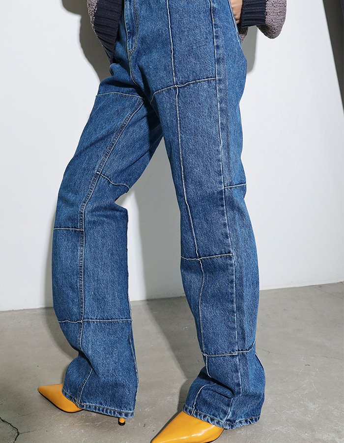 Cutted straight denim pants (2 Color)