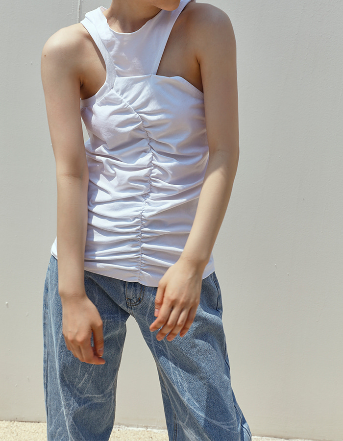Shirring sleeveless halter top (2 Color)