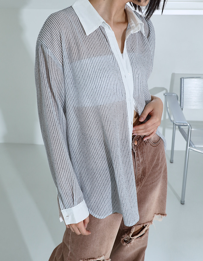 Collar point see-through line shirts (2 Color)