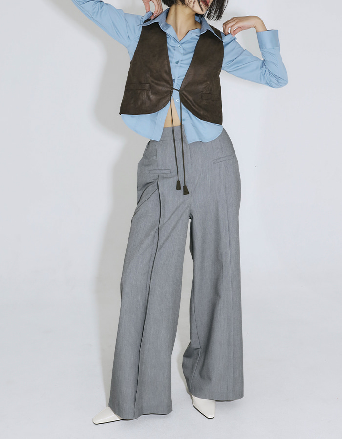 Front pocket long tuck slacks (2 Color)