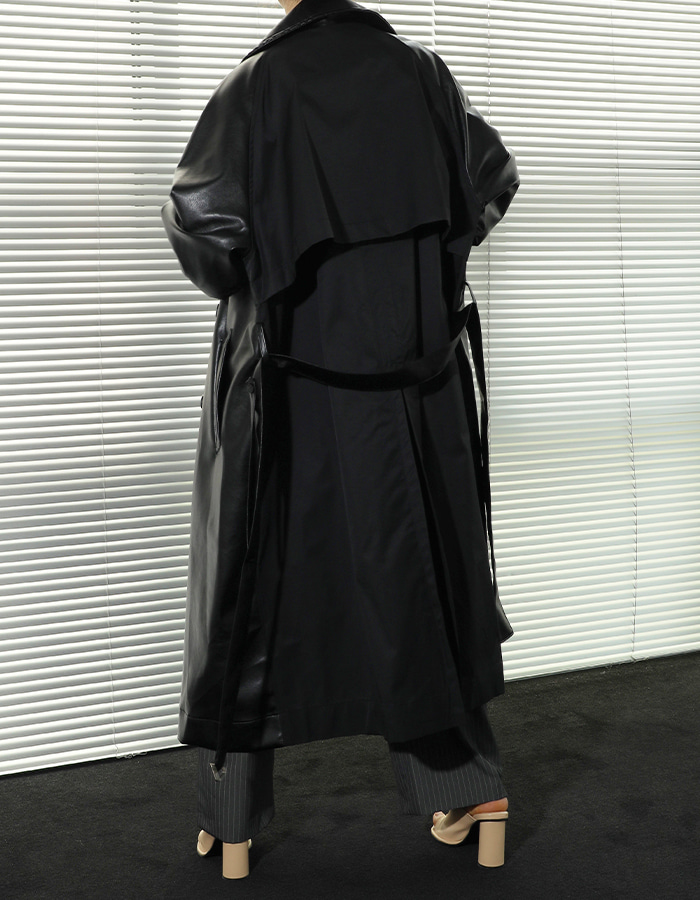Unisex leather trench coat (Black)