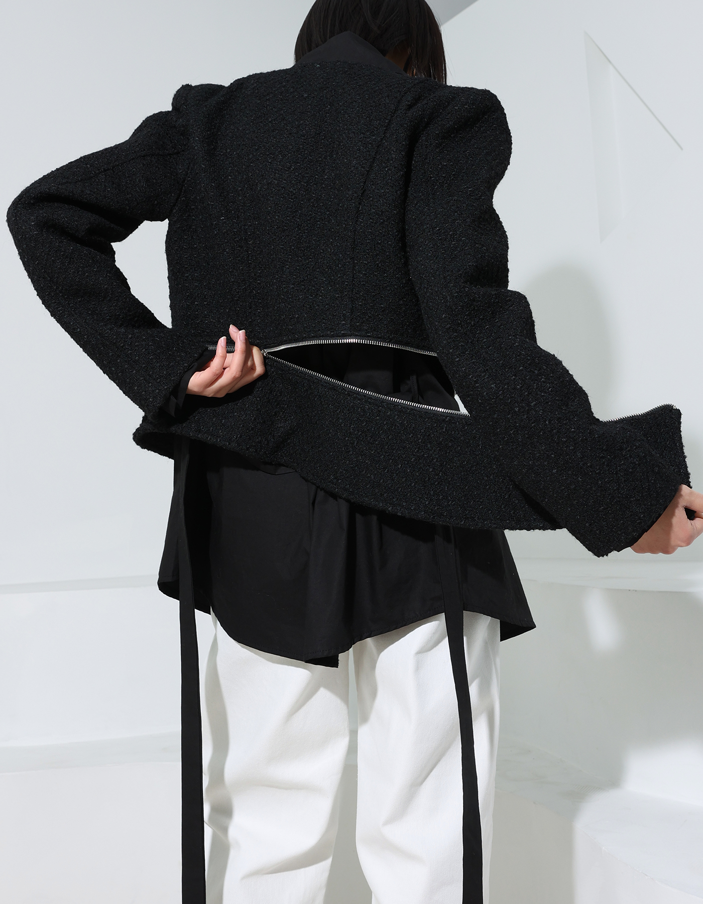 Wool zipper tweed jacket (Black)