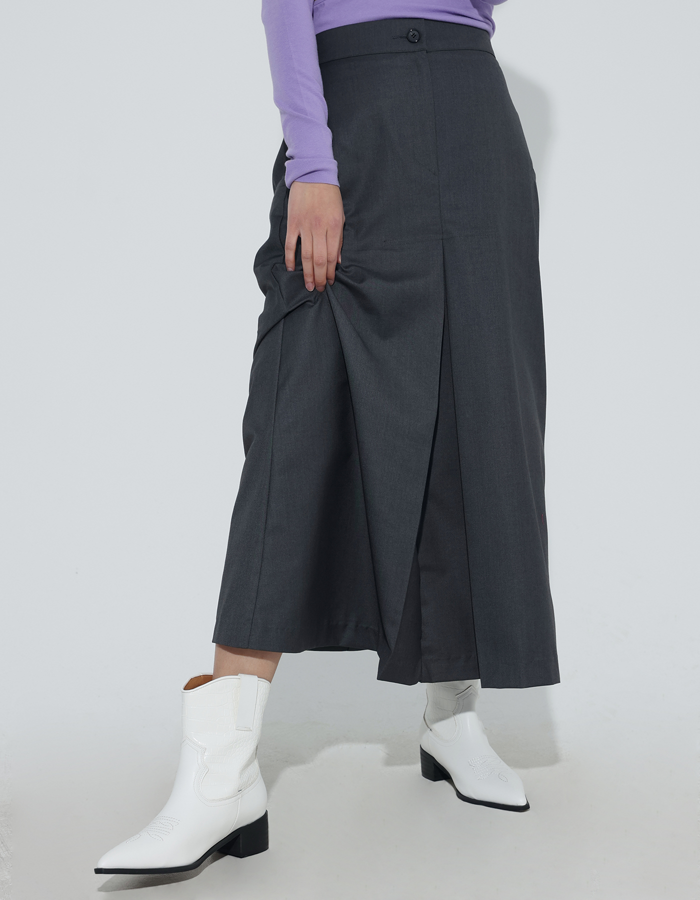 Lin long front pleat skirt (2 Color)